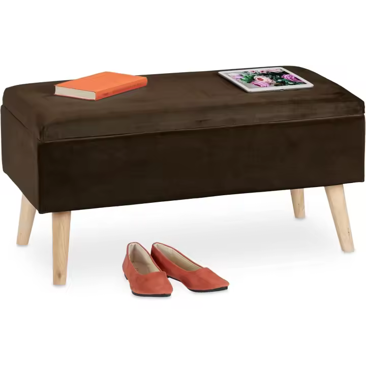 Almacenamiento de Terciopelo 40 L, Acolchado, Patas de Madera, Asiento de Almacenaje, 41x80x40 cm, Azul Oscuro, 1 Unidad - 1