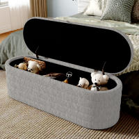 Sofá cama y reposapiés con espacio de almacenamiento 120 x 40 cm, reposapiés tapizado con espacio de almacenamiento, taburete de sofá, felpa de peluche, gris - details 1