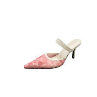 Nuevos tacones altos puntiagudos, hilo de malla para mujer, una palabra con boca ligera, cabeza de bolso estilo hada de moda, medias zapatillas. - details 43
