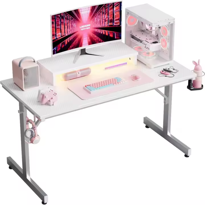 Mesa de Juego LED de 106.6cm Soporte de Monitor de Computadora con Soporte de Auriculares - 1