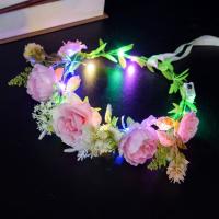 Diadema con corona de flores de rosas de imitación, diadema con corona luminosa brillante, Tiara de tela, guirnalda de luz LED, accesorios para fotos - details 3