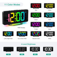 ORIA Despertador digital RGB, 7 pulgadas, reloj de mesa moderno con 11 colores de letra, 4 brillos/2 niveles de volumen, repetición, 12/24 H, cable de carga tipo C (1,5 m), para hogar, oficina, - details 0