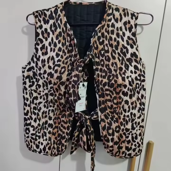 Chaleco con estampado de leopardo para mujer, ropa con cuello en V, decoración de lazo, novedad de moda para primavera y verano - 1