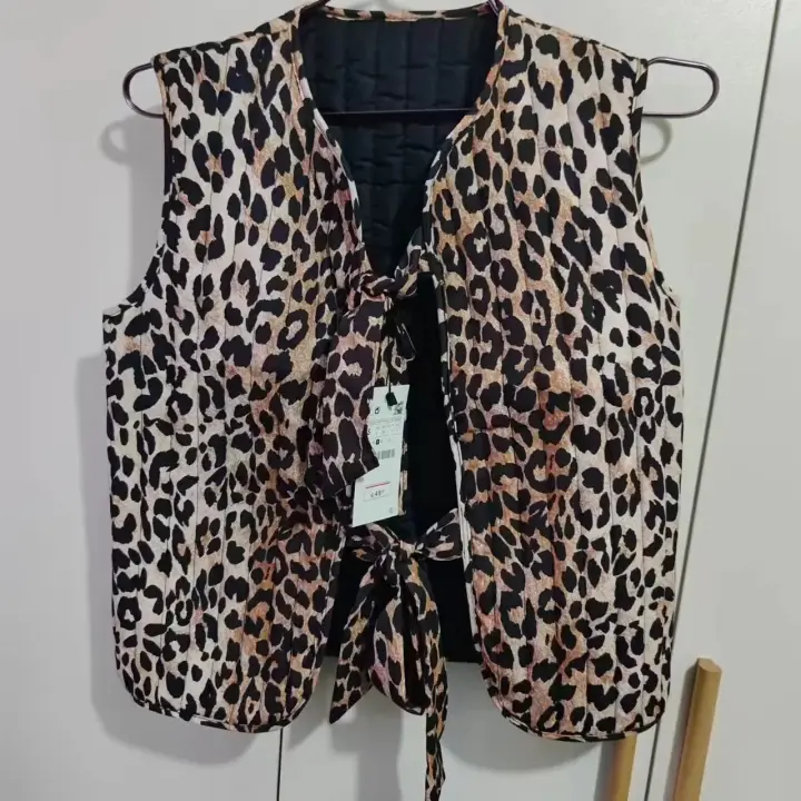 Chaleco con estampado de leopardo para mujer, ropa con cuello en V, decoración de lazo, novedad de moda para primavera y verano - 1