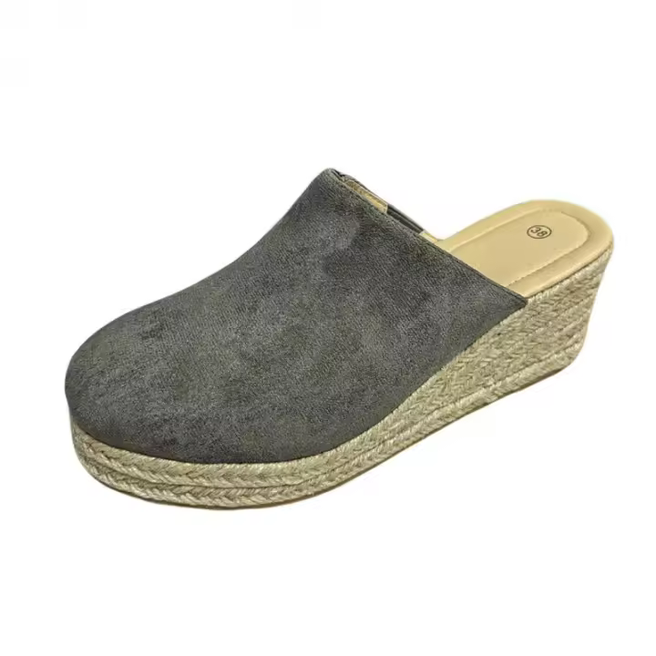 Nuevas sandalias de cuña de paja para verano y otoño 2025, sandalias de ante con punta redonda, tacones altos y suela de cáñamo con punta cerrada. - 1