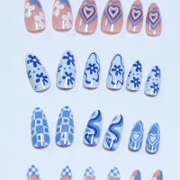 ARTAUG Set De 24 Uñas Postizas De Tostado Mediano Azul Y Rosa Con Diseño De Amor Uñas Postizas Press on Full Cover Para Mujeres - details 2