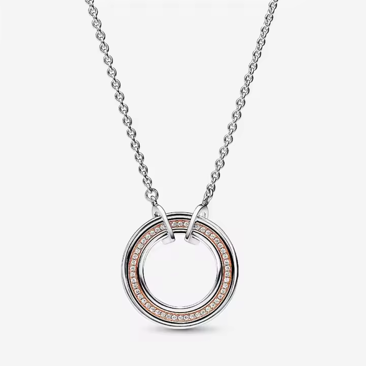 Collar de plata de ley S925 con logotipo de dos tonos y pavé, collar exquisito, collar de boda, regalo de reunión, accesorios de ropa, regalo de graduación, regalo para ella - 1