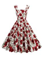 Vestido de Algodón Retro de Cuello Cuadrado Hepburn Estilo Pinup de los 50-60 para Mujeres - details 1
