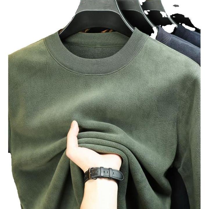 Camisetas de doble forro polar para hombre, Tops de manga larga de talla grande, cuello redondo, 46, 44, 42, 40, 38