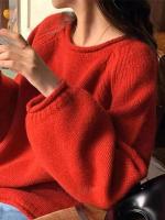 Suéter holgado Harajuku de manga larga para mujer, jerséis coreanos de otoño e invierno, prendas de punto, Tops suaves y cálidos, suéter liso elegante para mujer - details 5