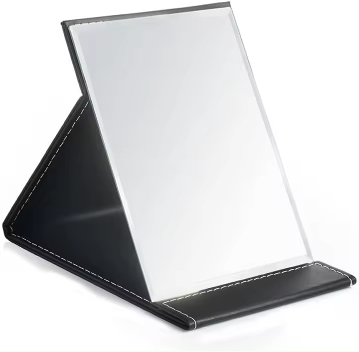 Espejo de Vanidad Plegable Portátil de Cuero PU Soporte Ajustable Ideal para Viajes 7X10 Pulgadas - 1
