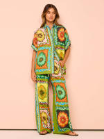 Conjunto informal de pantalones de pierna ancha con bolsillo y cintura elástica estampada para mujer, nueva moda 2025 - details 7