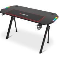 Mesa Gaming con Tablero con Acabado en Fibra de Carbono Cubierto por una Alfombrilla Full Size, Soporte para Tazas y Auriculares, Patas Regulables, Color Negro - details 30