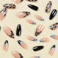 Uñas postizas de almendra para mujeres y niñas, diseño de fantasma de Halloween, puntas negras desnudas, salón de uñas en casa - details 6
