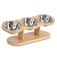 Cuenco de cerámica elevado para comida de mascotas, cuenco de agua con soporte de madera maciza, limpio, microondas disponible - details 0