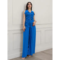 Conjunto de pantalones largos informales de dos piezas con cintura ajustada y manga de Color liso para mujer, novedad de verano - details 12