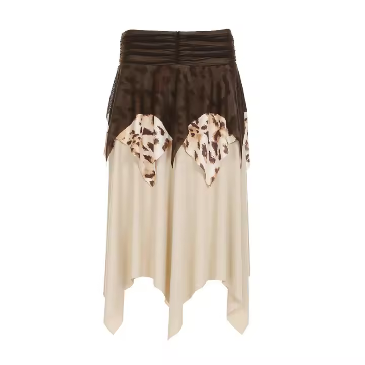 BUNO-faldas escalonadas de malla con estampado de leopardo para mujer, falda larga Irregular bohemia de cintura baja, - 1