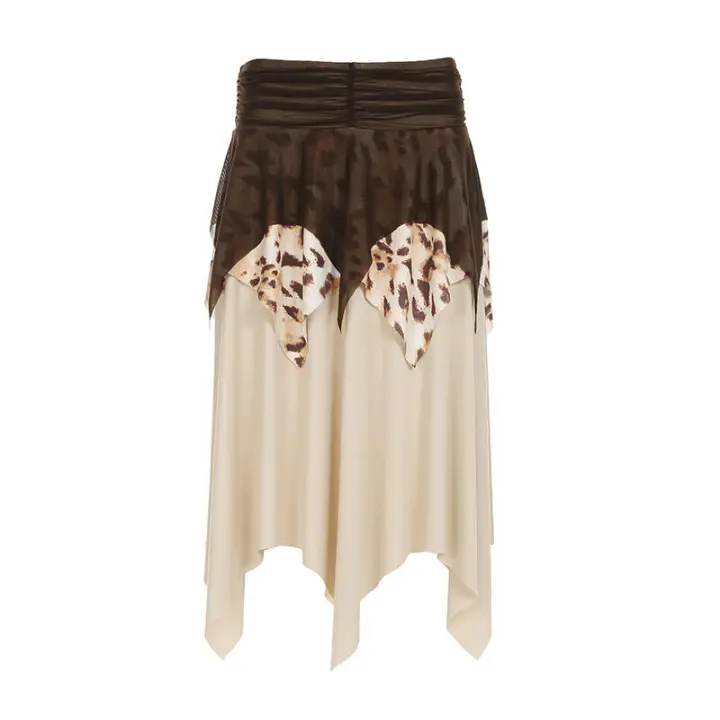 BUNO-faldas escalonadas de malla con estampado de leopardo para mujer, falda larga Irregular bohemia de cintura baja, - 1