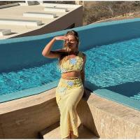 OUWU-Conjunto de falda larga de punto para mujer, top de bikini bordado floral, falda de cintura, elegante vestido de playa de verano - details 8