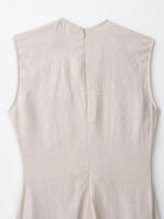 TRAFZA-vestido Midi elegante de mezcla de lino para mujer, vestido Vintage sin mangas con cuello redondo y cinturón con abertura, Color sólido, verano - details 9