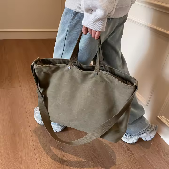 Bolso de mano de poliéster de gran capacidad con estilo para mujer - Bolso de hombro tipo bandolera convertible de diseño japonés minimalista - 1