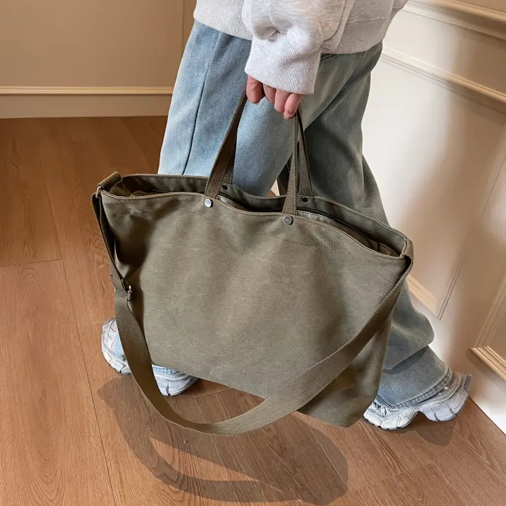 Bolso de mano de poliéster de gran capacidad con estilo para mujer - Bolso de hombro tipo bandolera convertible de diseño japonés minimalista - 1