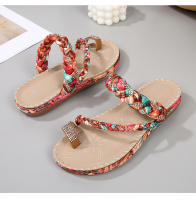 Sandalias de cuña bohemias con cuentas de madera y diamantes de imitación, cómodas y de talla grande para mujer, nueva moda 2025 - details 14