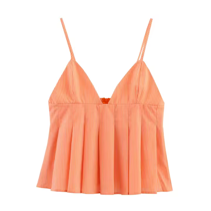 PB & ZA-Chaleco informal sin mangas a rayas para mujer, tirantes, tops cortos sencillos sin mangas, novedad de verano 2025 - 1