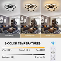 GOECO Lámpara de Techo Triple Círculo Diseño, Aluminio, Color Negro, 3 Cabezas, Diámetro 40 cm, Alto 11,5 cm, con Ajuste de Brillo y Mando a Distancia, 39W, 220V - details 2
