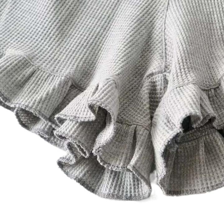 Simple Lace Up Drawstring Shorts Women High Waist Ins Style Sweet Ruffled Shorts Loose Large Size Wide Leg Short Pants Girl