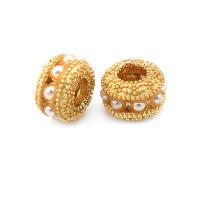 Color dorado mate, latón y perlas de imitación de plástico, espaciador de rueda, cuentas para pulsera, accesorios para hacer joyas Diy - details 24
