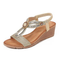 Sandalia Cómodas Nuevas Sandalias De Diamantes De Agua De Moda Zapatos De Mujer con Tacón Inclinado De Fondo Grueso - details 3