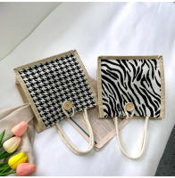 Bolso de niña tejido nuevo bolso, bolso bento simple a rayas 2025 nuevo bolso pequeño de lino - details 8