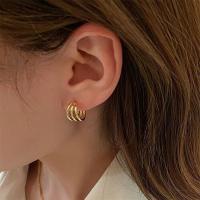 Pendientes redondos de acero inoxidable dorado para mujer, aro en capas punk - details 6