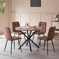 Comedor con Mesa Redonda de 100 cm y 4 Sillas Tapizadas, Conjunto de Mesa y Sillas de Comedor para Comedor, Cocina y Salón (Madera Clara+Marrón Claro (PU)) - details 2