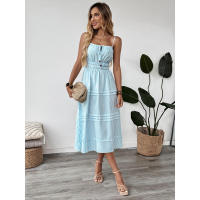 Nuevo vestido informal de verano para mujer, estilo vacacional, a rayas, decorativo y sin mangas. - details 1