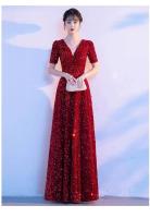 Elegante noche de compromiso para novias francesas, vestido de boda con lentejuelas, lujo de alta gama, traje de regreso a casa de nicho, rojo - details 7