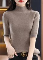 Suéter de mujer, jerséis de punto para primavera y verano, camisas ajustadas con cuello alto, jerséis de punto suaves de manga corta - details 10