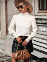Suéter de cuello alto con botones para mujer, Jersey de punto suave, Vintage, color blanco, otoño e invierno, novedad de 2023 - details 19