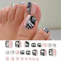 Juego De 24 Piezas Uñas Postizas De Acrílico Con Borde Blanco Y Flor Artísticas Para Pies Uñas Press on Removibles Para Fiestas - details 10