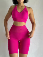 Conjuntos de Yoga de 2 uds., trajes de entrenamiento de cintura alta para mujer, ropa de gimnasio, trajes deportivos, chándal de Fitness, ropa deportiva, traje corto - details 16