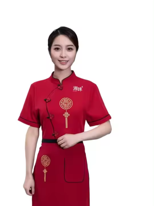 Ropa de trabajo de camarero de manga corta, nuevo estilo chino, restaurante y casa de té, traje de restaurante, Catering de Hotel, uniforme de olla caliente, verano Dr - 1