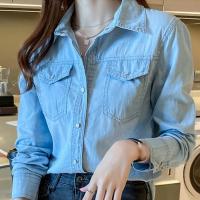 Camisa Vaquera Para Mujer Estilo Universitario Larga Versátil De Denim Ajustada Tallas S-3XL Cuello En V Botones Sin Estirar - details 8