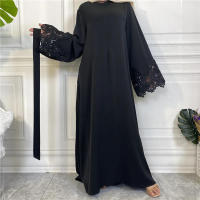 Vestido largo musulmán Abaya Jilbab para mujer, caftán de flores con cremallera de encaje, moda de Color sólido, Abayas de Dubai - details 28