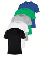 Camisetas de algodón cómodas y sólidas para hombre, camisetas informales transpirables de manga corta para uso diario en verano, 5 uds. - details 93