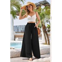 Pantalones de pierna ancha lisos de moda coreana de lino de cintura alta con cinturón - details 1