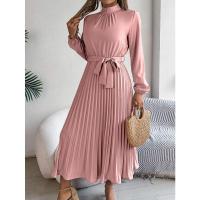 Vestido pequeño de manga larga plisado con cuello alto para mujer, ropa elegante, - details 5