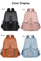 Mochila de piel sintética para mujer, con borla Bolso pequeño, informal, vintage, rosa, azul y negro - details 4