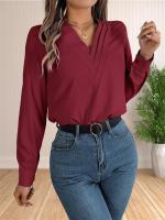 Blusa elegante de oficina de negocios para mujer, camisas elegantes de manga larga con cuello en V en capas, Tops de trabajo 2024 - details 10
