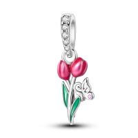 -Colgante de Plata de Ley 925 para mujer, dije de mariposa de tulipán rosa, compatible con Pulsera Original, collar, joyería de lujo, regalos - details 0
